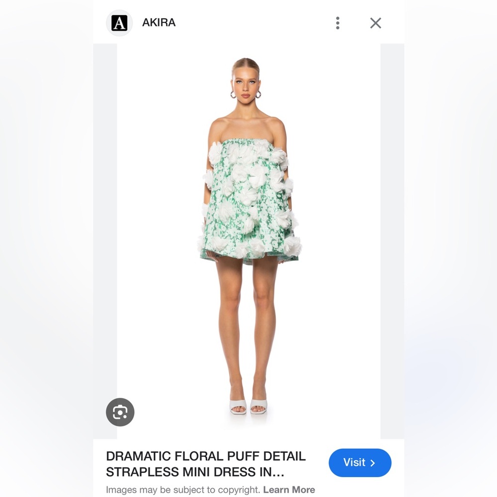 AKIRA dramatic floral puff detail strapless mini dress